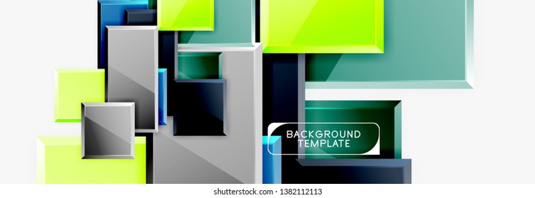 Geometrical design squares abstract banner, glossy shiny effects. Vector geometric minimal template