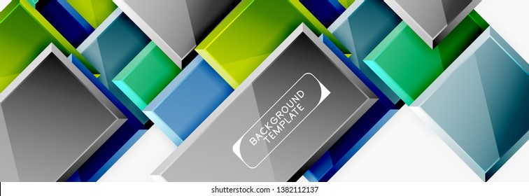 Geometrical design squares abstract banner, glossy shiny effects. Vector geometric minimal template