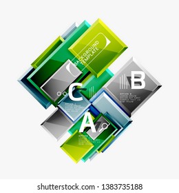 Geometrical design squares abstract banner, glossy shiny effects. Vector geometric minimal template