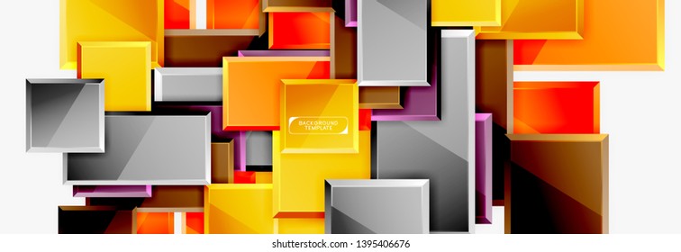 Geometrical design squares abstract banner, glossy shiny effects. Vector geometric minimal template