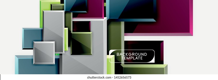 Geometrical design squares abstract banner, glossy shiny effects. Vector geometric minimal template