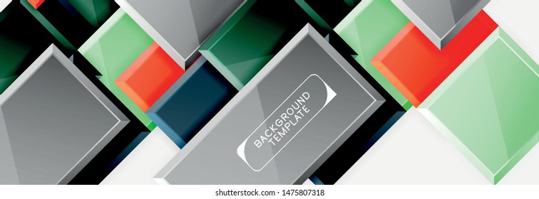 Geometrical design squares abstract banner, glossy shiny effects. Vector geometric minimal template
