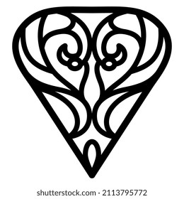 Geometrical design with two stylized birds. Ancient Chinese ethnic motif. Black and white linear silhouette.