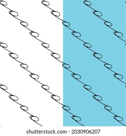 Geometrical diagonal monochrome seamless pattern. Black hand calligraphy, writing lettering line. White or blue easy editable colore background. Vector