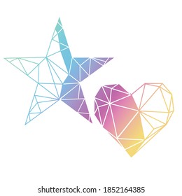 Corazón de diamante geométrico, estrella. Ilustración del símbolo del vector. Ilustración vectorial dibujada a mano.