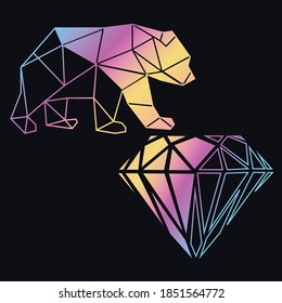 Geometrical diamond rock, bear. Vector symbol  illustration. Hand drawn vector illustration.