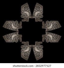 Geometrical ethnic cross shape frame with indigenous Native American design from pre Columbian Guatemala. 