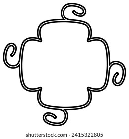 Geometrical ethnic rectangular frame with decorative swirls. Native American Veracruz style from Mexican. Black and white silhouette.