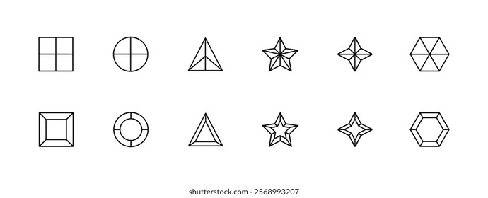 Geometrical figure set icons. Linear style. Vector icons.