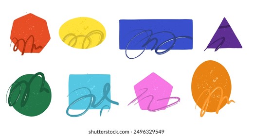 Geometrical figures. Different colorful shapes, design elements. Message icon background, chat bubble, text box, isolated design element, colorful minimal object, vector set