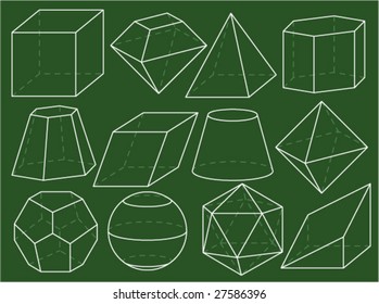 Geometrical figures on green blackboard