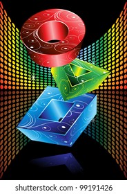 Geometrical figures with patterns 3D. Vector.