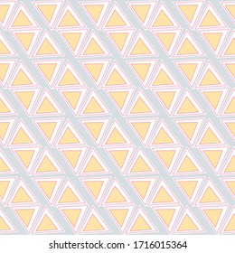 Geometrical figures seamless vector pattern in pink and blu colors. Geometric figures background. Triangles, rhombuses, parallelograms, trapeziums pattern. Modern wallpaper. Shapes.