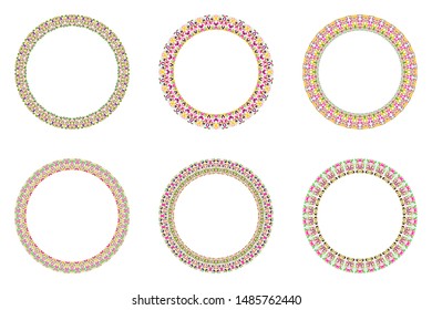 Geometrical floral circular border set - round abstract vector design elements on background