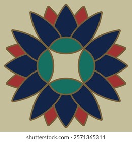 Geometrical floral mandala with stylized lotus flowers. Ancient Egyptian ethnic design.