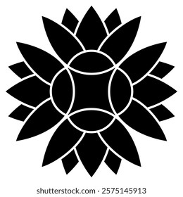 Geometrical floral mandala with stylized lotus flowers. Ancient Egyptian ethnic design. Black and white silhouette.