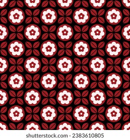 Geometrical Floral pakistani sindhi Cultural Traditional Ajrakh Shawl design allover seamless Repeat pattern Red Black And white
