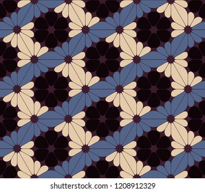 geometrical floral seamless pattern in dark blue brown shades