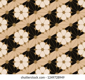geometrical floral seamless pattern in gold ivory black shades