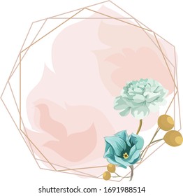 Geometrical flower frame for wedding invitation. isolated and editable. pink and blue color