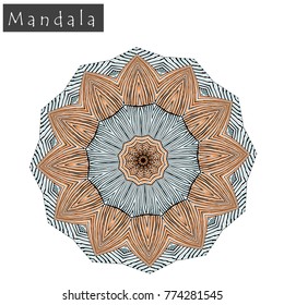 Geometrical flower mandala sign.Abstract geometric shape roughly hand drawn. Striped symmetrical geometrical symbol. Vector mandala icon isolated on white. Tribal ethnic pattern design element.