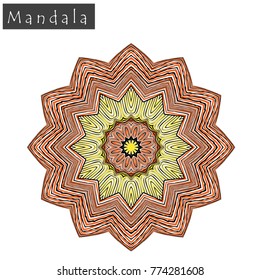 Geometrical flower mandala sign.Abstract geometric shape roughly hand drawn. Striped symmetrical geometrical symbol. Vector mandala icon isolated on white. Tribal ethnic pattern design element.