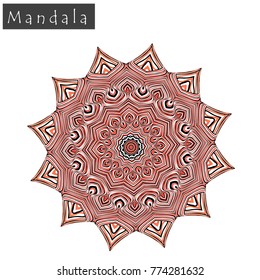 Geometrical flower mandala sign.Abstract geometric shape roughly hand drawn. Striped symmetrical geometrical symbol. Vector mandala icon isolated on white. Tribal ethnic pattern design element.