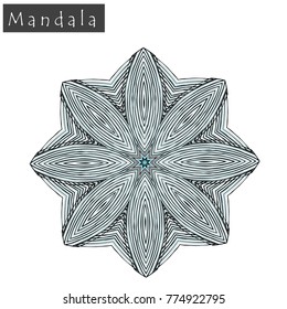 Geometrical flower mandala sign.Abstract geometric shape roughly hand drawn. Striped symmetrical geometrical symbol. Vector mandala icon isolated on white. Tribal ethnic pattern design element.