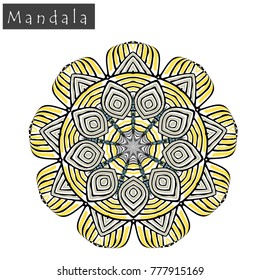 Geometrical flower mandala sign.Abstract geometric shape roughly hand drawn. Striped symmetrical geometrical symbol. Vector mandala icon isolated on white. Tribal ethnic pattern design element.