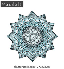 Geometrical flower mandala sign.Abstract geometric shape roughly hand drawn. Striped symmetrical geometrical symbol. Vector mandala icon isolated on white. Tribal ethnic pattern design element.