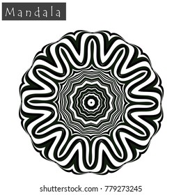Geometrical flower mandala sign.Abstract geometric shape roughly hand drawn. Striped symmetrical geometrical symbol. Vector mandala icon isolated on white. Tribal ethnic pattern design element.