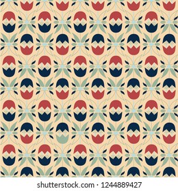 Geometrical flower pattern, ornament, multi-colored, light brown background, hand drawing, vector illustration