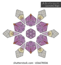 Geometrical flower sign.Abstract geometric shape roughly hand drawn. Striped symmetrical geometrical symbol. Vector icon isolated on white. Tribal ethnic pattern design element.