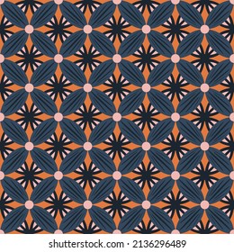 Geometrical flowers in circular form, seamless pattern. Perfect for textile, wallpapers, backgrounds, fabrics, etc. 