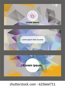 Geometrical flyer template. Trendy vector banners set. Polygonal triangular background. Business abstract background. Internet technology banner, card or flyer. Scientific or technical report header.