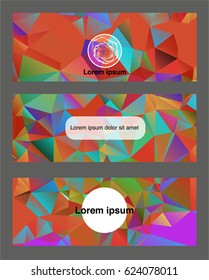 Geometrical flyer template. Trendy vector banners set. Polygonal triangular background. Business abstract background. Internet technology banner, card or flyer. Scientific or technical report header.
