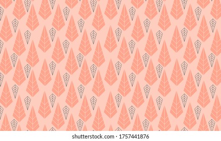 Geometrical forest pattern in pink color palette outline and fill style. Vector seamless pattern for textile, wrapping and fashion