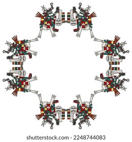 Geometrical frame with Aztec gods. Native American Indian art from Mexican codex. 