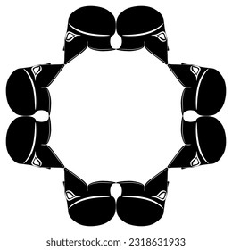 Geometrical frame design with ancient Greek helmets. Black and white silhouette.