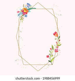 geometrical frame with pink and green flower vector for wedding invitation