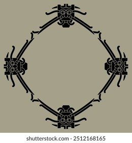 Geometrical frame with Scandinavian god Loki. Ethnic Viking design from Sigtuna, Sweden. Monochrome silhouette.