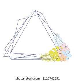 Geometrical frame with tropical elements in paper art style.Template with place for your text. Can be used for Greeting Cards, Posters, Banners, Save tha Date cards.