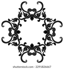 Geometrical frame or vintage pattern. Medieval Icelandic design from illuminated manuscript. Black and white silhouette.