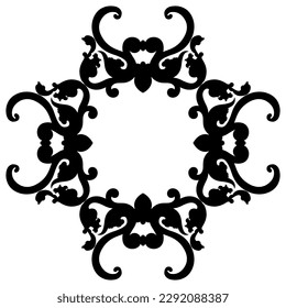 Geometrical frame or vintage pattern. Medieval Icelandic design from illuminated manuscript. Black silhouette on white background.