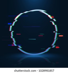 Geometrical glitched banner . Abstract glitch effect . Technology frame template . Vector illustration