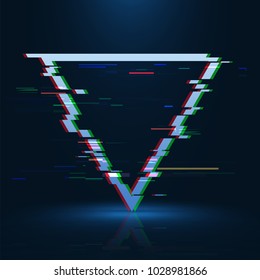 Geometrical glitched banner . Abstract glitch effect . Technology frame template . Vector illustration