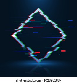 Geometrical glitched banner . Abstract glitch effect . Technology frame template . Vector illustration