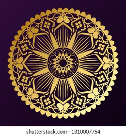 Geometrical gold mandala pattern on purple background