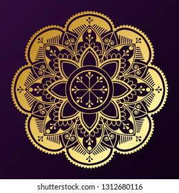Geometrical gold mandala pattern on purple background
