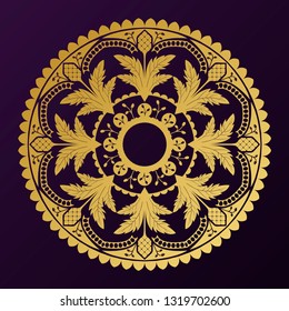Geometrical gold mandala pattern on purple background